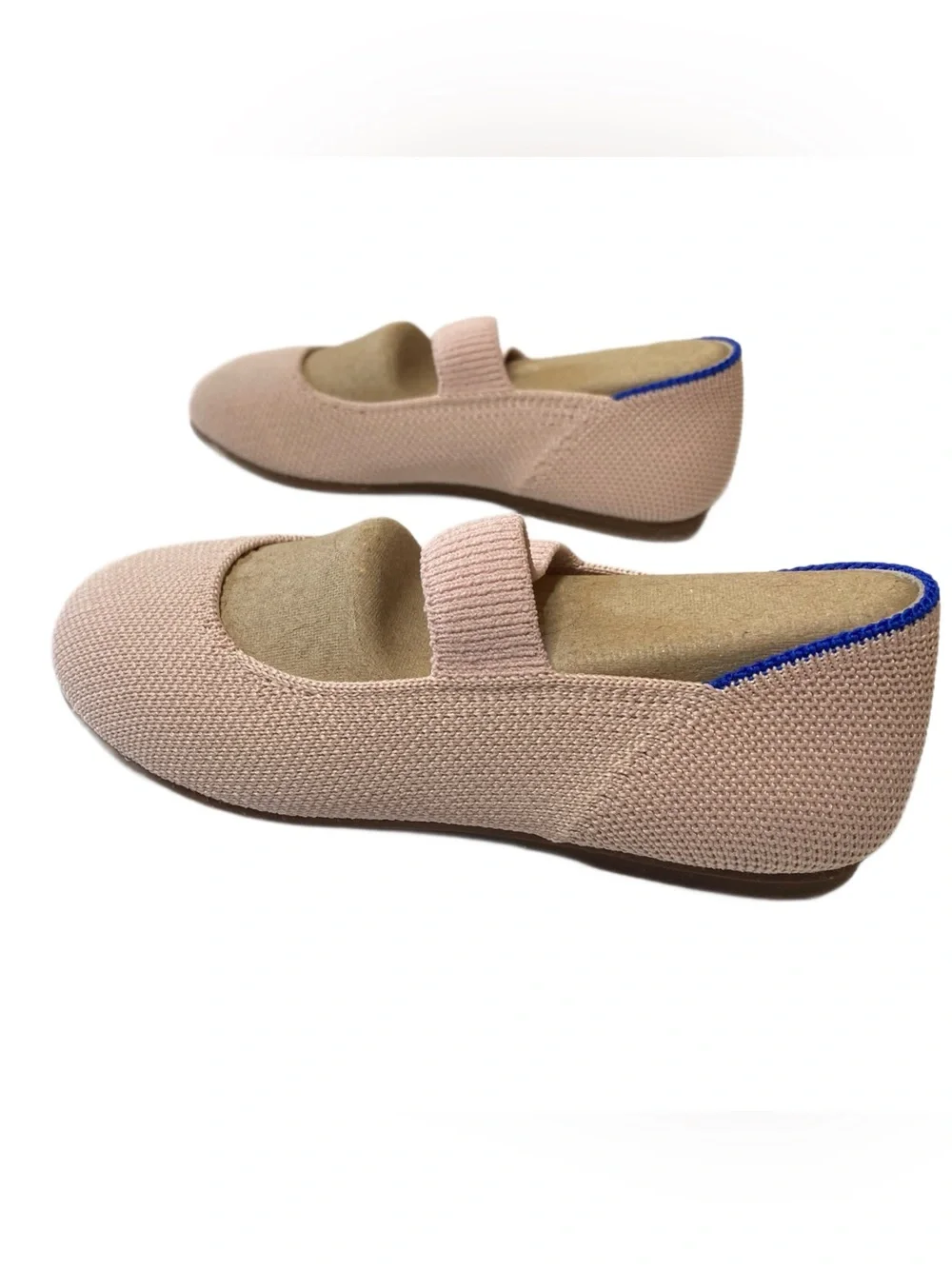 Rothy's Girls Blush Pink Mary Jane Flats with Blue Accent